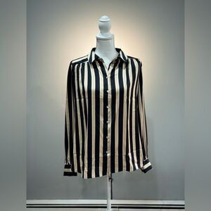 Cream/Black Haver & Blair Striped Blouse Size M EUC